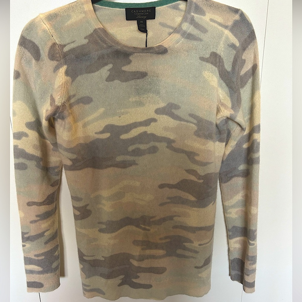 Charter Club Luxury Cashmere Green Camouflage Sweater